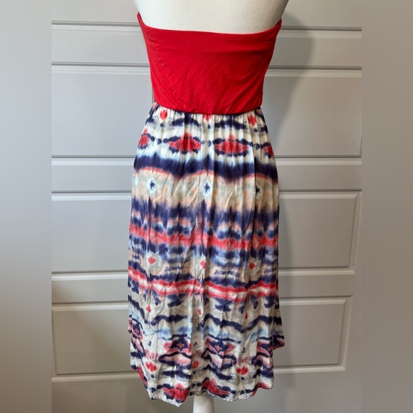 As U Wish Red Tie Dye Strapless Dress Casual Sundress Summer Dress Small - Picture 5 of 7